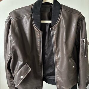 Brown Leather Bomber Jacket